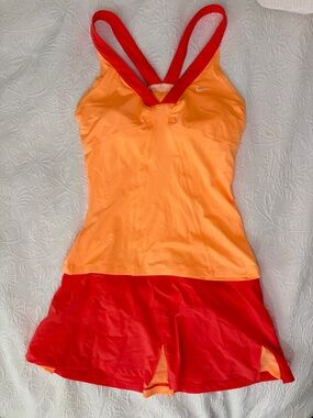 Nike Orange Tank with Red Skirt Tennis Dress - Athletic Wear